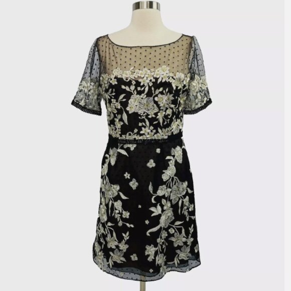 Marchesa Notte Embroidered Floral Mini Dress - Picture 2 of 16